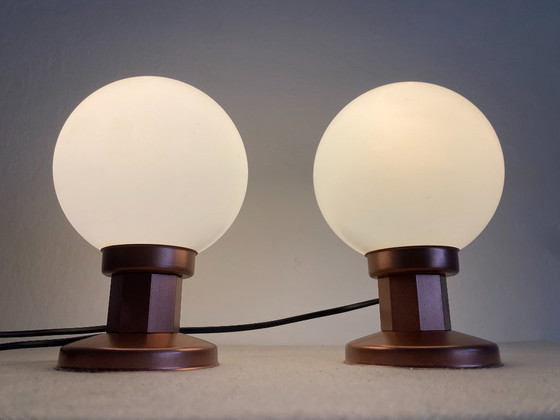 Pair of Vintage KAJ Space Age Table Lamps, Yugoslavia, 1970s, Svetila KAJ, Metal, Glass, White (photo 5 of 9)