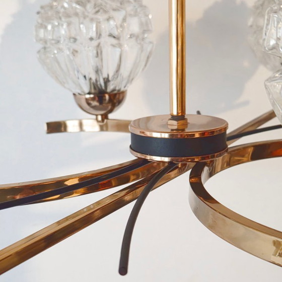 Image 1 of Vintage 1950s Arlus House Pendant Light in Gilded Brass, Metal & Glass