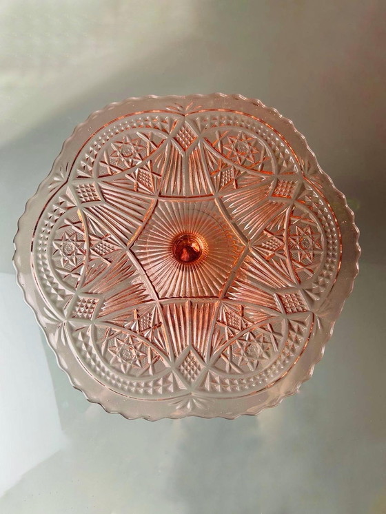 Image 1 of 🩷PINK PRESSED GLASS CAKE PLATE🩷