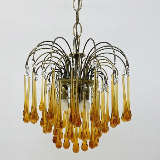 Image 1 of Mid Century Design Murano-Bernsteinglas-Tropfenleuchter, 1970er Jahre