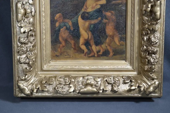 19e-eeuws Frans School Mythologisch Olieverfschilderij, Nimf en Drie Putti – Schilderijen & Tekeningen (photo 8 of 15)