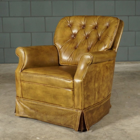 Image 1 of Fauteuil Chesterfield vintage – cuir vert – années 1970