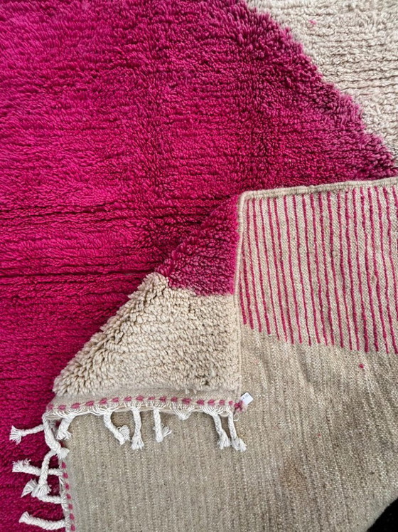 Image 1 of Pink and white Moroccan Mrirt Wool Rug 300X200 cm – Handwoven Berber Carpet, Modern Abstract Boho Style, Authentic Wool Area Rug