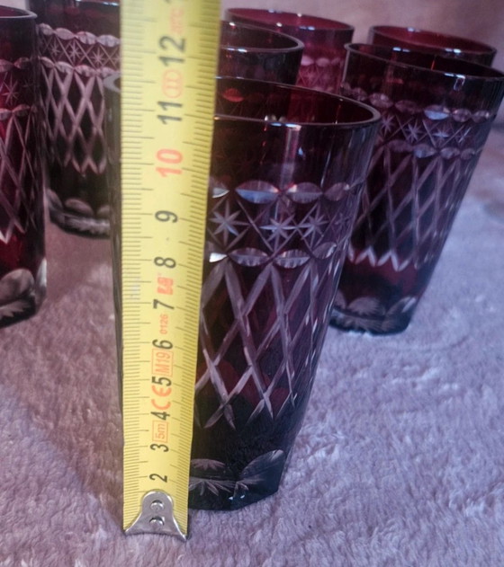 Image 1 of Esclusivo set di bicchieri in cristallo di Boemia - Rosso rubino tagliato a trasparente