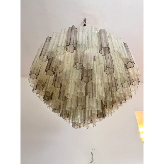 Image 1 of Luxe, extra grote kroonluchter van champagne- en fumé-muranoglas met Tronchi-design.