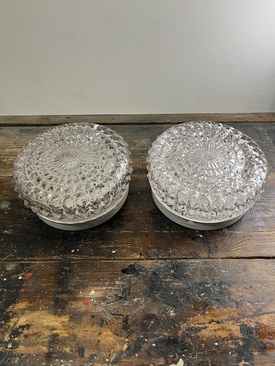 Image 1 of Vintage Set of 2 Crystal Ceiling Lamps