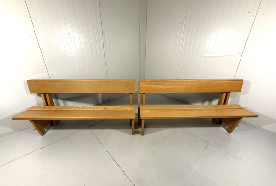 Image 1 of XL Modernist solid beech wood bench 1960s