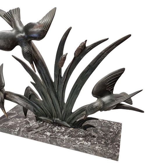 Sculpture Art Déco française de martins-pêcheurs – G. Limousin – Marble, Metal (photo 3 of 9)