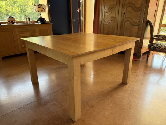 Image 1 of Handcrafted solid oak dining table + 4 chairs + 2 extensions