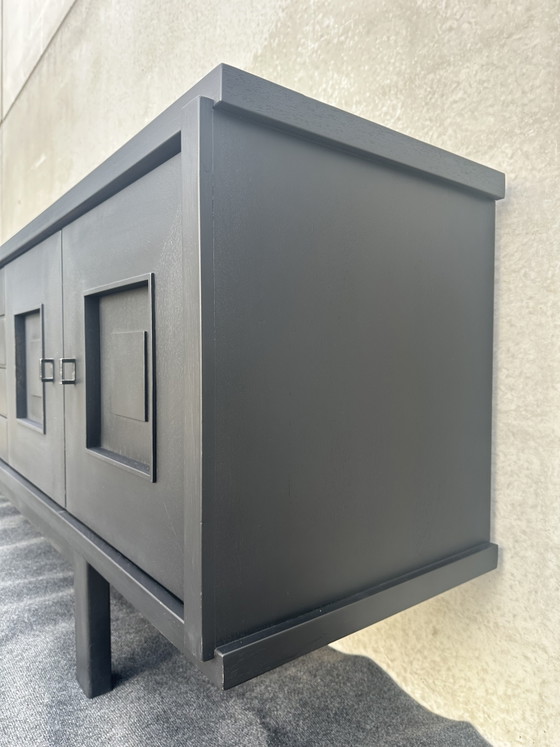 Image 1 of XL design black stained oak brutalist sideboard - De Coene
