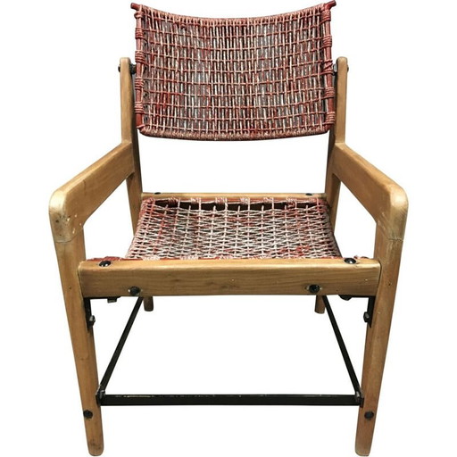 Poltrona vintage in legno e corda, 1960