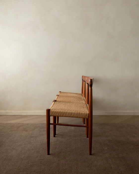 Image 1 of Vintage Dining Chairs by Henry Walter Klein for Bramin Møbler, Danish Teak Paper Cord Dining Chairs, 1960s, Set of 3