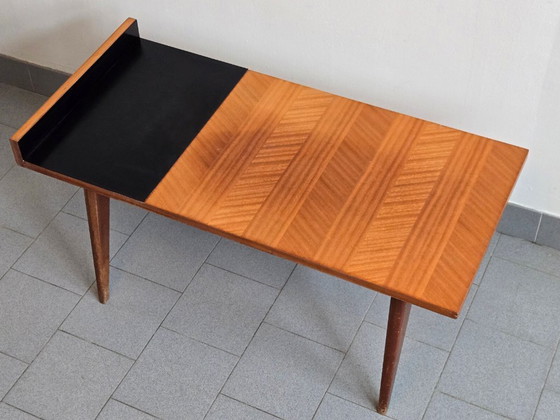 Image 1 of Vintage bijzettafel uit de jaren 50, zwart formica en mahoniehout, jaren 50, DLG Andre Monpoix