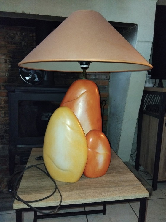 Chatain (François) Lampada da tavolo arancione e gialla, Lampade da tavolo, Ceramica, Tessile, Organic Modern (foto 3 di 5)