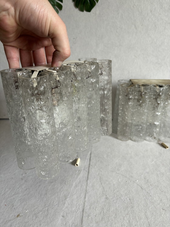 Image 1 of Vintage set Doria Leuchten wandlamp ijsglas tubes jaren 60