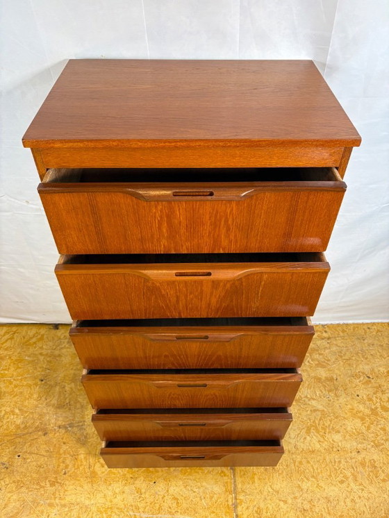 Image 1 of Mid-Century Retro Vintage Teak Chest of Drawers by Sakol 1960s  Six Drawers • Space-Saving Design • British Mid-Century Classic 