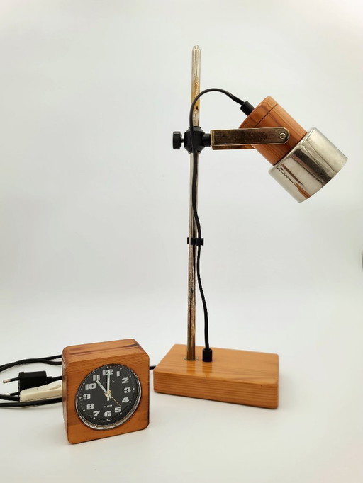 Vintage Italian pin 70's lamp + Kiplé alarm clock