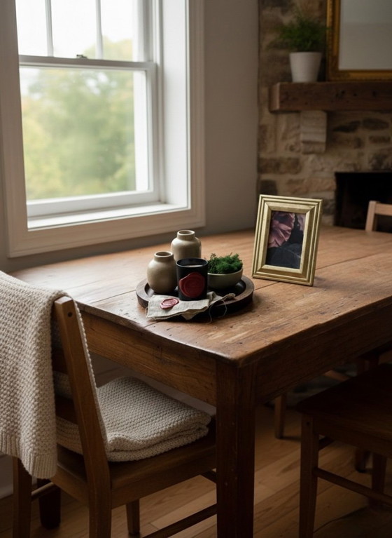 Image 1 of Wabi-Sabi Decor Set: Stoneware Vases, Wooden Tray & Patinated Frame