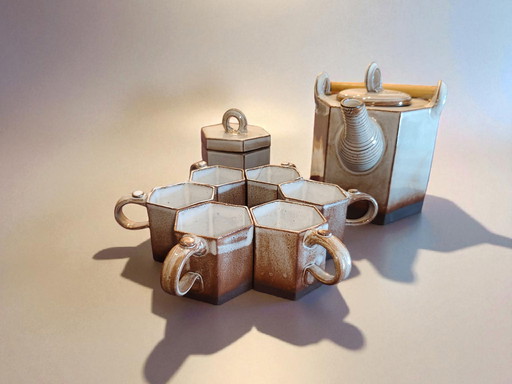 Studio Keramik Tee Set hexagonal signiert FB 1970s Japan Style / Studio Pottery Tea Set hexagonal signed FB
