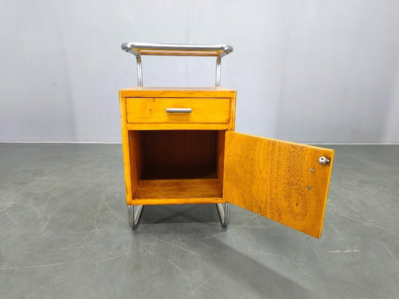 Image 1 of Bauhaus Chrome Tubular Nightstand with Glass Top, 1930s