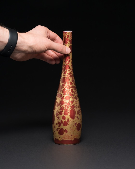 Image 1 of Rosenthal H. Drexler Vase Duo en porcelaine peinte à la main et boîte à couvercle Goldfeuer