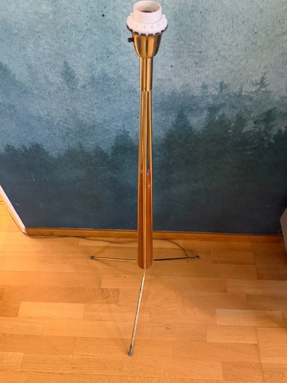 Image 1 of Scandinavian Mid-Century Floor Lamp in Teak and Brass with Original Shade