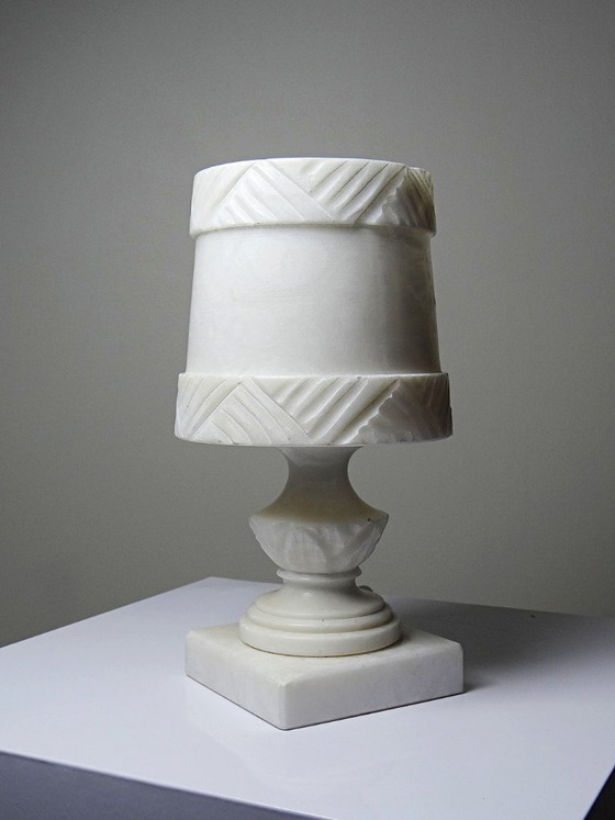 Image 1 of Night light lamp in carved white alabaster, classical style, circa 1950-1970