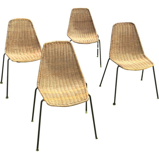 Set of 4 vintage rattan chairs by Gian Franco Legler, 1950
