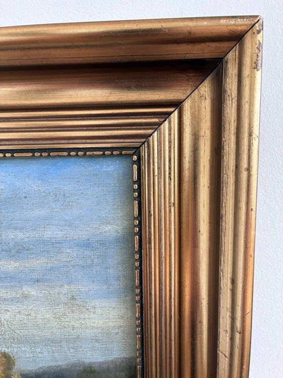 Image 1 of Peinture à l'huile originale vintage représentant un paysage de rivière