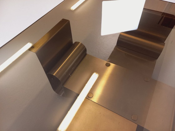 Image 1 of Large rectangular coffee table by François Monnet, vintage Space Age style, in steel and smoked glass from the 1970s