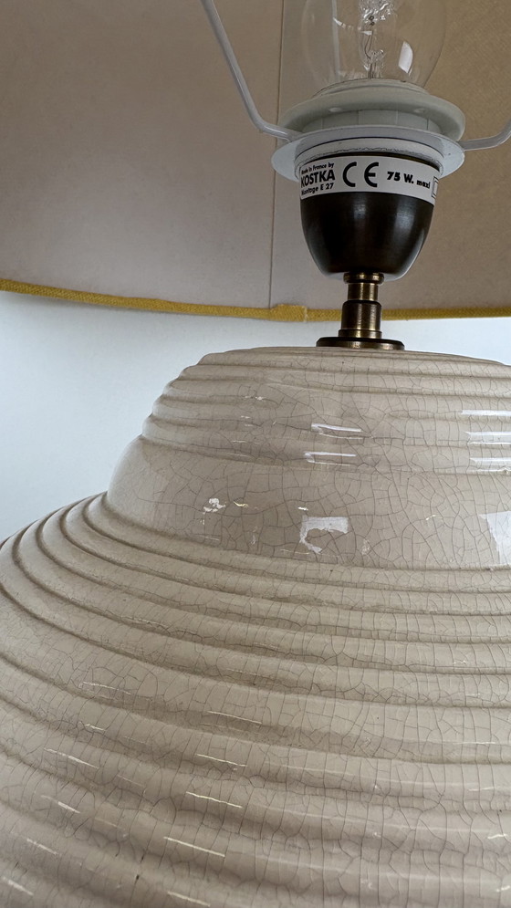 Image 1 of Vintage beige French design ceramic large table lamp Kostka Japandi style