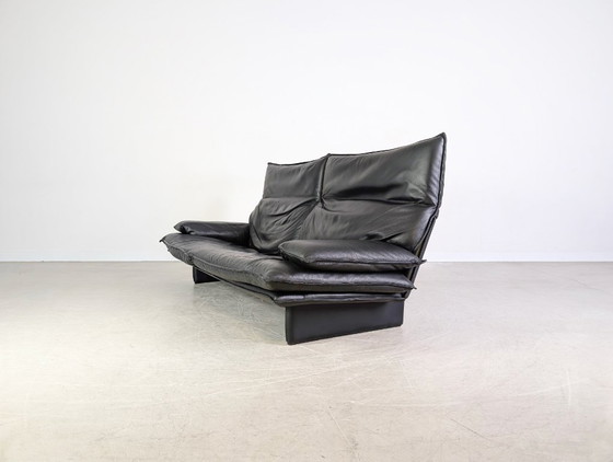 Image 1 of Vintage Italian 2-seater design sofa, black leather, 1980s