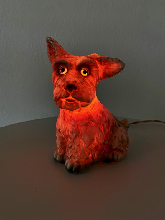 Image 1 of Vintage 1970 Duitse Witte Terrier Hond Lamp door Goebel - Westie Parfum Dispenser Tafellamp - Retro Dieren Tafellamp
