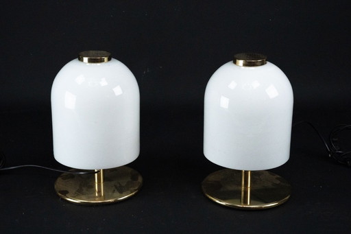 Pair of 1980s Italian Murano Lattimo Glass Mushroom Bedside Lamps