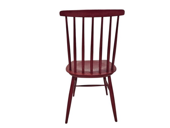 Image 1 of Vintage - Ilmari Tapiovaara stijl - bordaux rood - eetkamerstoel -Finland - 60s