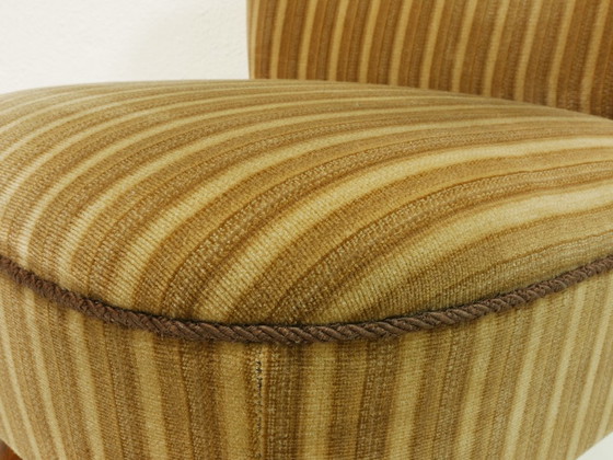 Image 1 of Vintage Cocktailsessel 60er Jahre, Mid Century Sessel, gestreifter Polsterstoff Oliv Braun Creme, Lounge Chair Germany