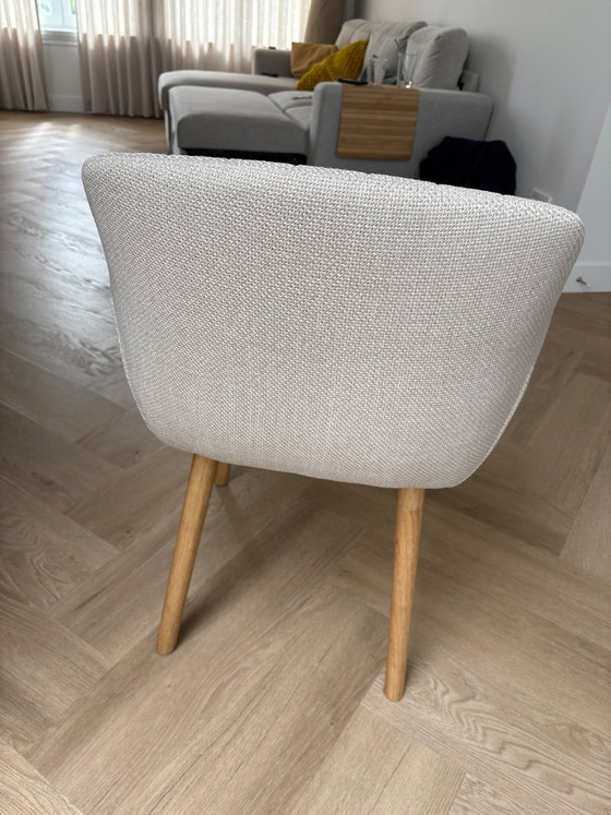 Comfortablee Eetkamerstoel - Beige Stof Met Houten Poten – Esszimmerstühle, Textile, Wood (photo 5 of 5)
