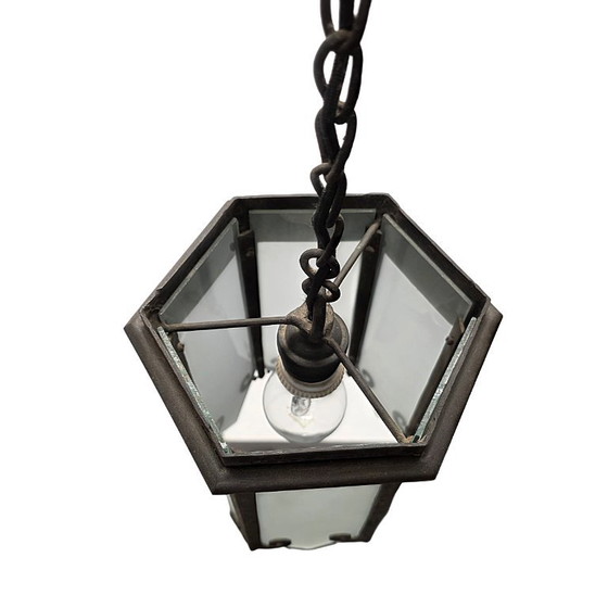 Wrought Iron Arts and Crafts Pendant Lamp, From Around 1900 – Glass (photo 5 of 7)
