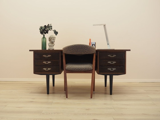 Danish Walnut Veneered Desk with Six Drawers, 1960s – Wood (photo 2 of 12)