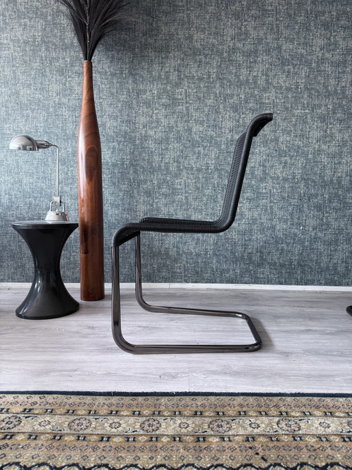Set of 4 Tecta D20 Cantilever Chairs – Black Wicker & Pearl Chrome 