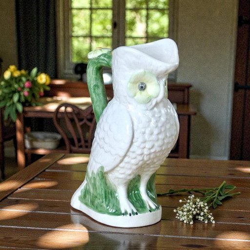 Large antique owl/owl earthenware carafe