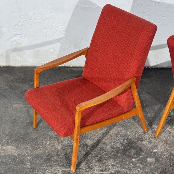Pair of Jiří Jiroutek Red Armchairs, 1960s – Jiri Jiroutek, Textile, Wood (photo 9 of 10)