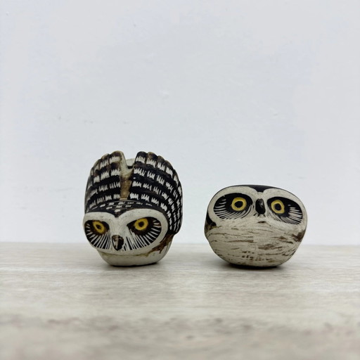 Set of 2 owls Ceramic owl "Burr" made by Edvard Lindahl for Gustavsberg , 1960s