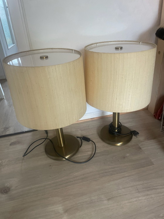 Pair of original Cosack Table lamps (1970s) Vinatge Mid Century, Brass & Textile, Silk, Creme (photo 9 of 9)