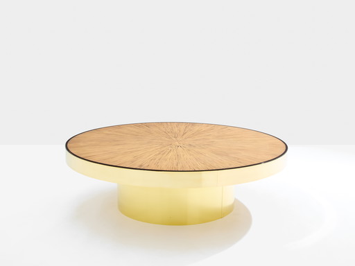 Bamboo marquetry and brass coffee table 1980