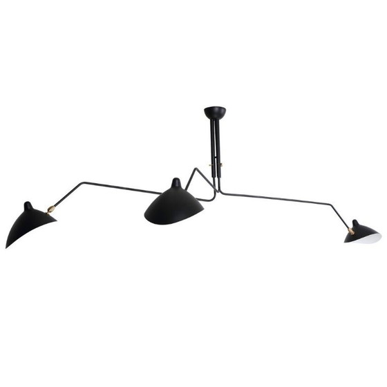 Lampada a sospensione stile Mouille a 3 bracci, nera e ottone, Plafoniere, Metallo, Nero, Mid Century Modern (foto 5 di 5)