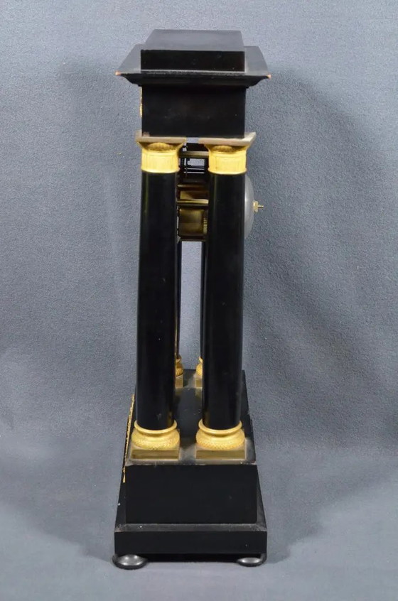 French Napoleon III Ebonized Wood Portico Mantel Clock, Circa 1860 – Brass (photo 4 of 13)