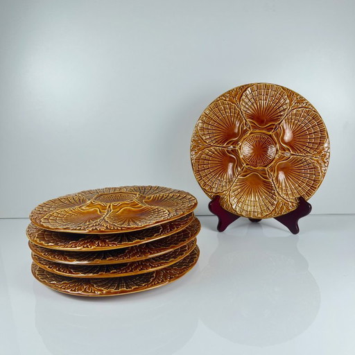 Set of 6 oyster plates in barbotine style by Secla, Portugal, 1970