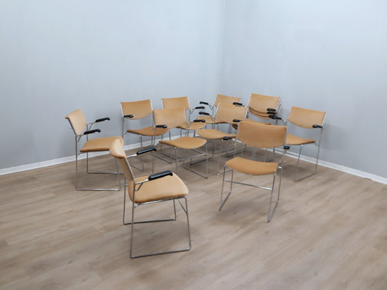 Image 1 of 1970s stackable steel farme chairs (Set of 12) by ELAM, Italy