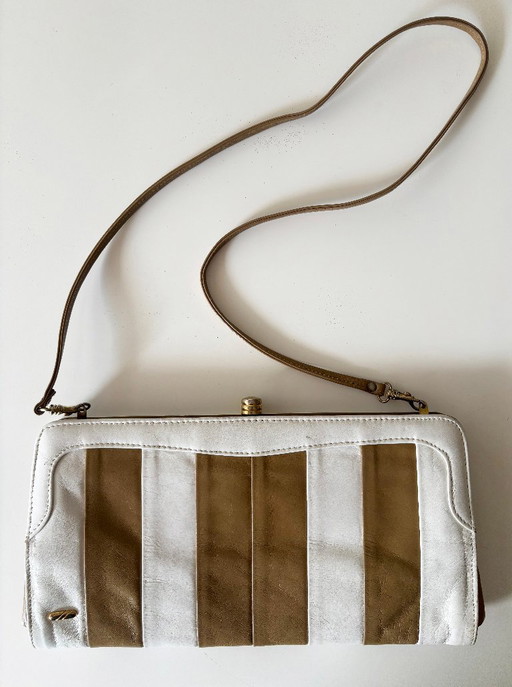 Handtasche im Vintage-Look, Kunstleder, weiß-beige gestreift – overige tassen, Calfskin
